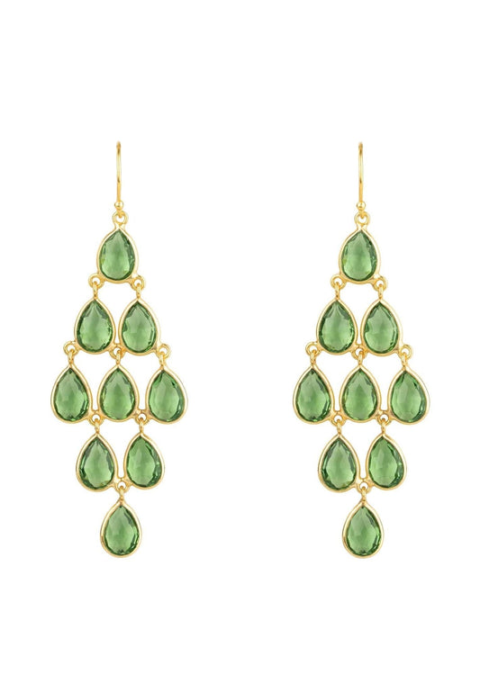 Gold Peridot Earrings with Cascade Design
