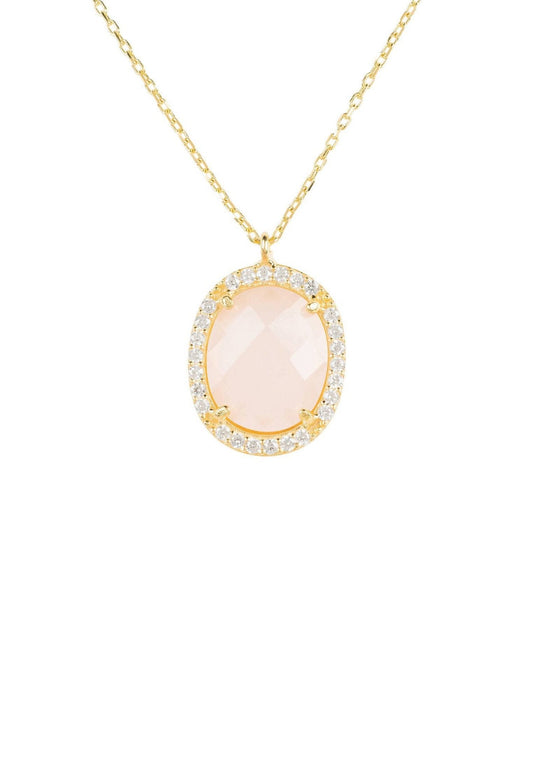 Rose Quartz Gemstone Pendant Necklace in Gold