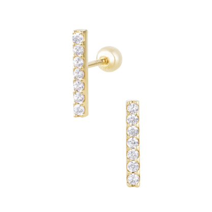 14K Solid Gold Pave Bar Piercing Stud