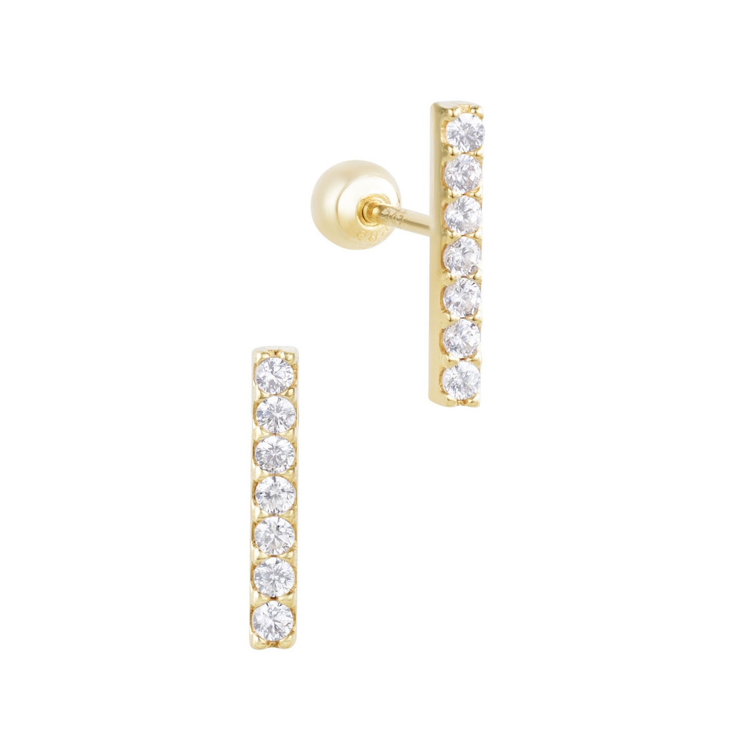 14K Solid Gold Pave Bar Piercing Stud