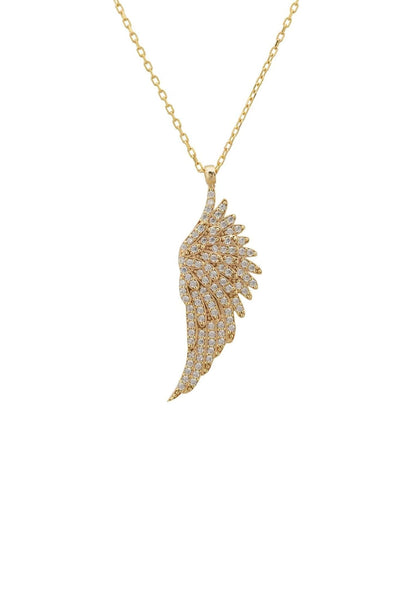 Gold Angel Wing Necklace with Zirconia Detail